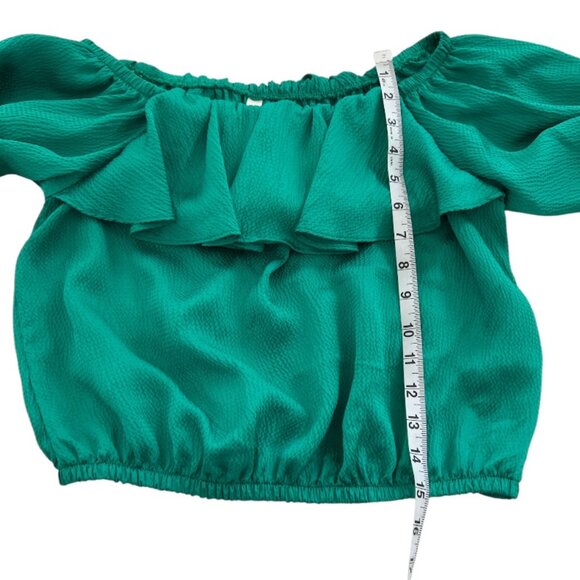 Women's Festival Party Bubble Crepe Blouse Green Ruffles NWT, TYCHE, $54, USA - Picture 4 of 7